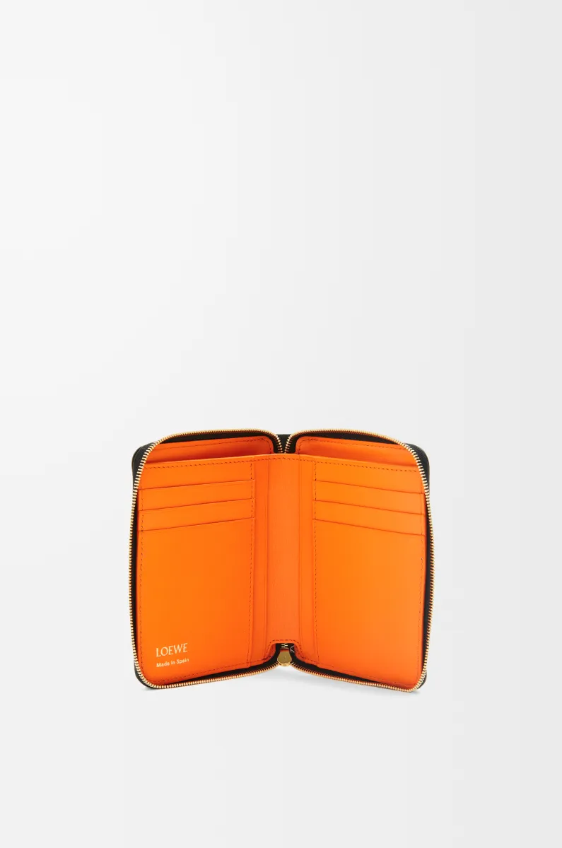 亮面纳帕牛皮革绳结紧凑拉链钱包