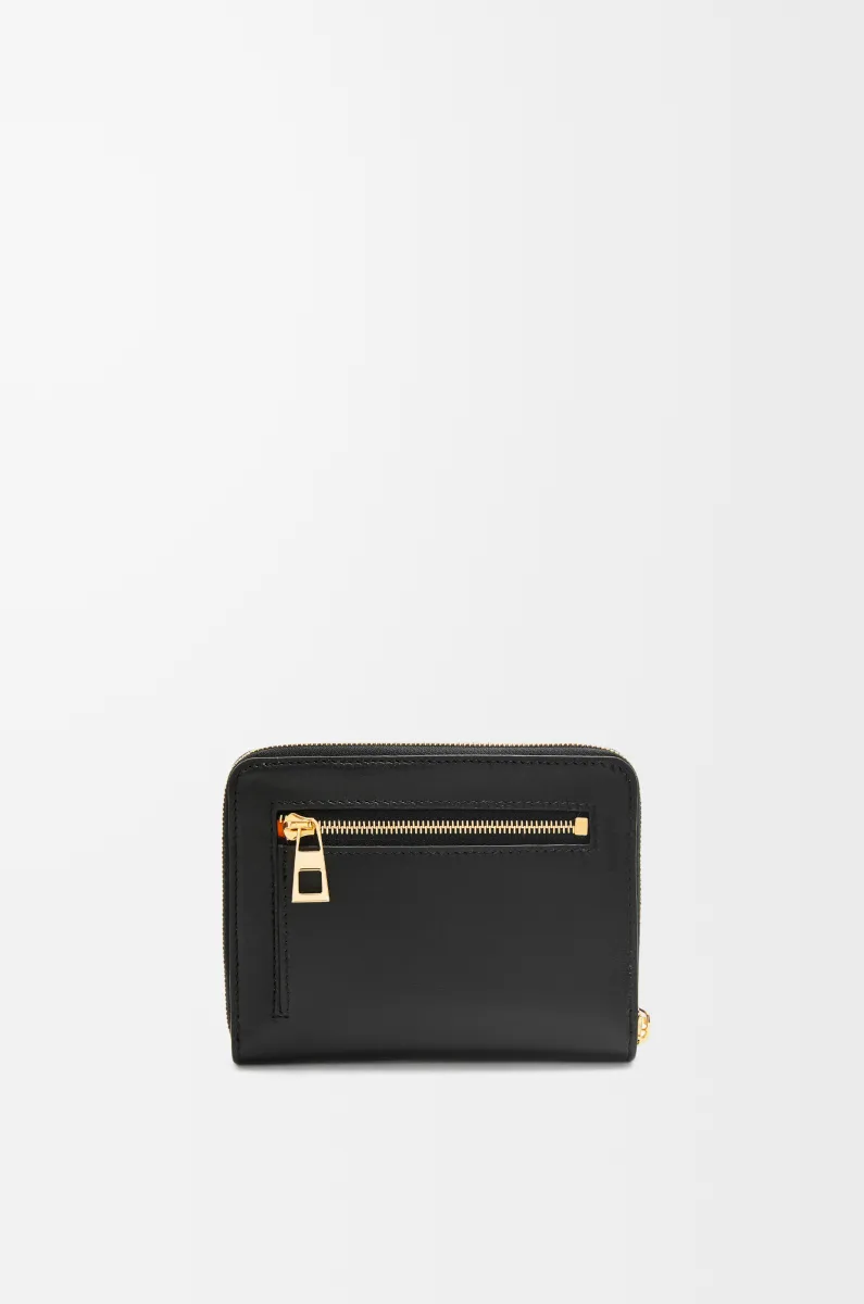 亮面纳帕牛皮革绳结紧凑拉链钱包