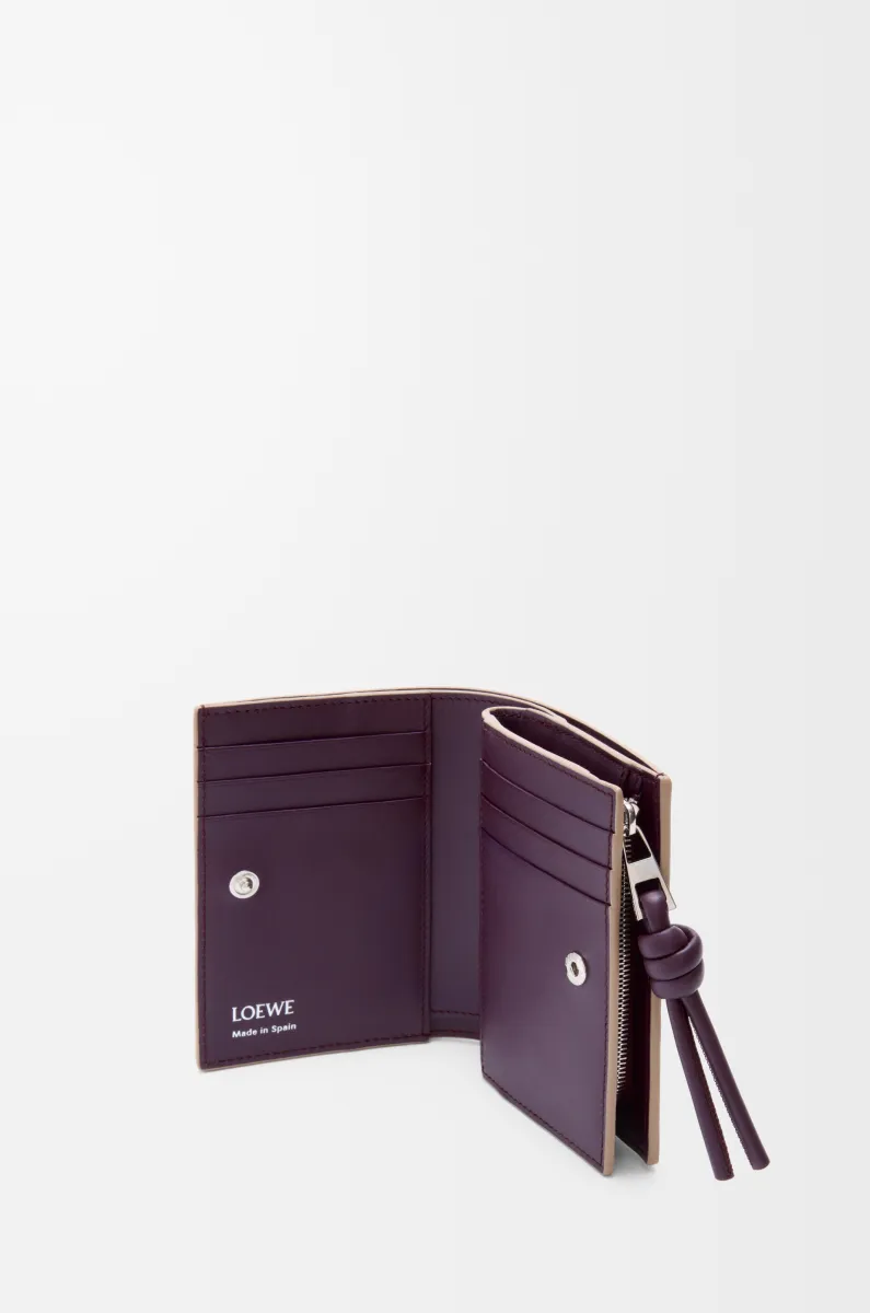 亮面纳帕牛皮革绳结紧凑钱包