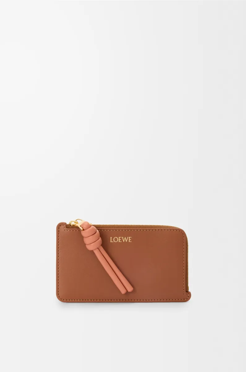 亮面纳帕牛皮革绳结硬币卡包