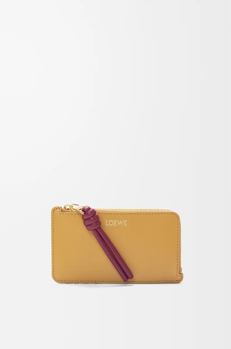 亮面纳帕牛皮革绳结硬币卡包