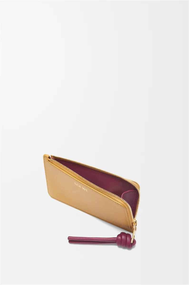 亮面纳帕牛皮革绳结硬币卡包