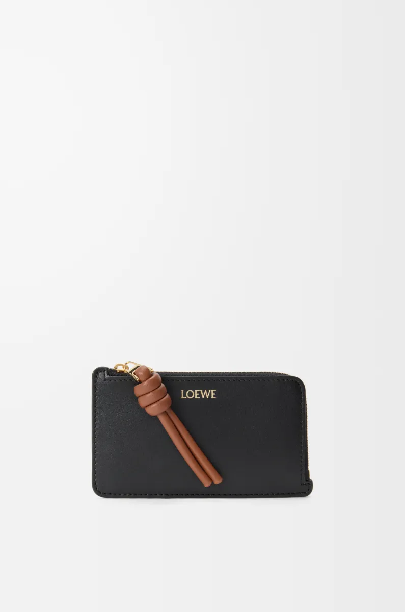 亮面纳帕牛皮革绳结硬币卡包