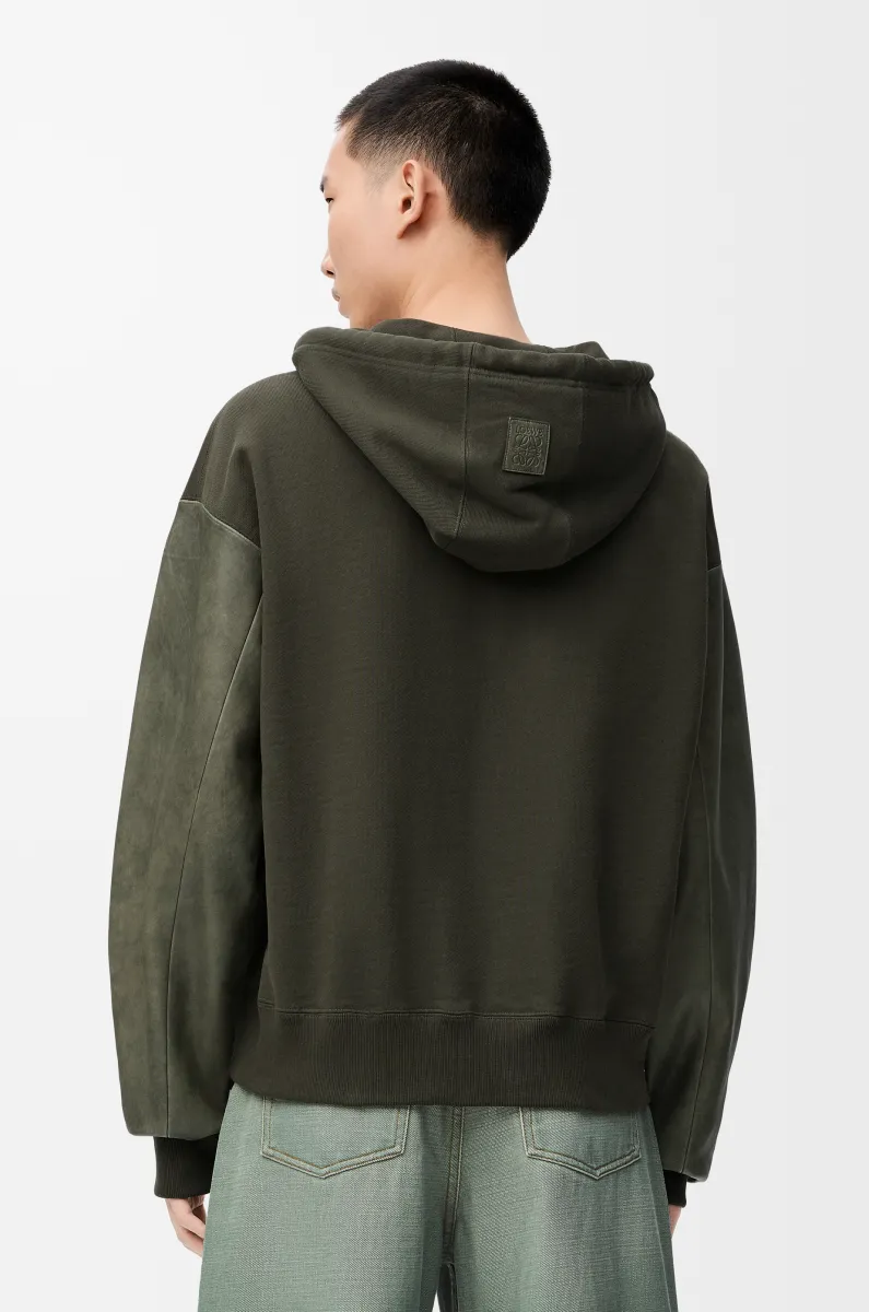 棉质和纳帕羊皮革混搭连帽卫衣