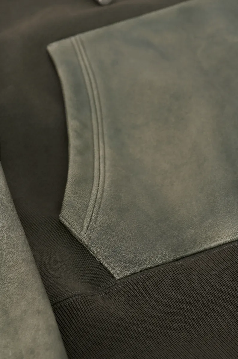 棉质和纳帕羊皮革混搭连帽卫衣