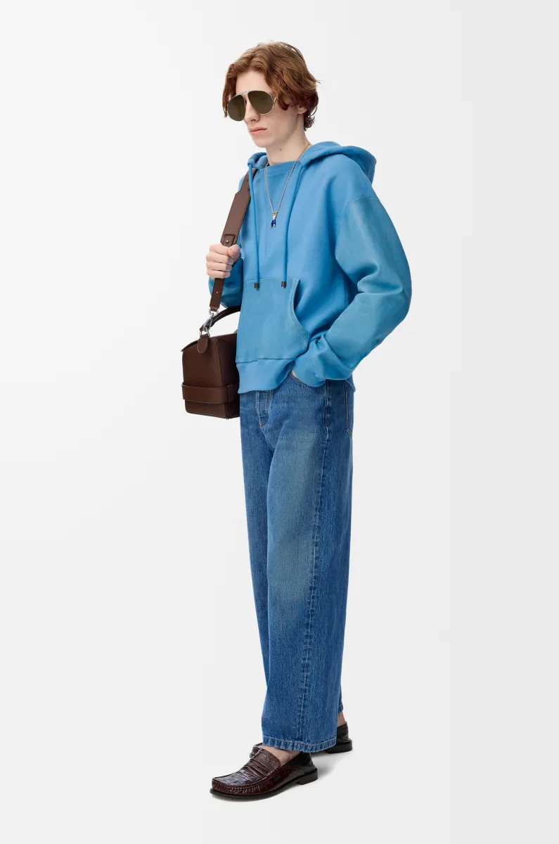 棉质和纳帕羊皮革混搭连帽卫衣