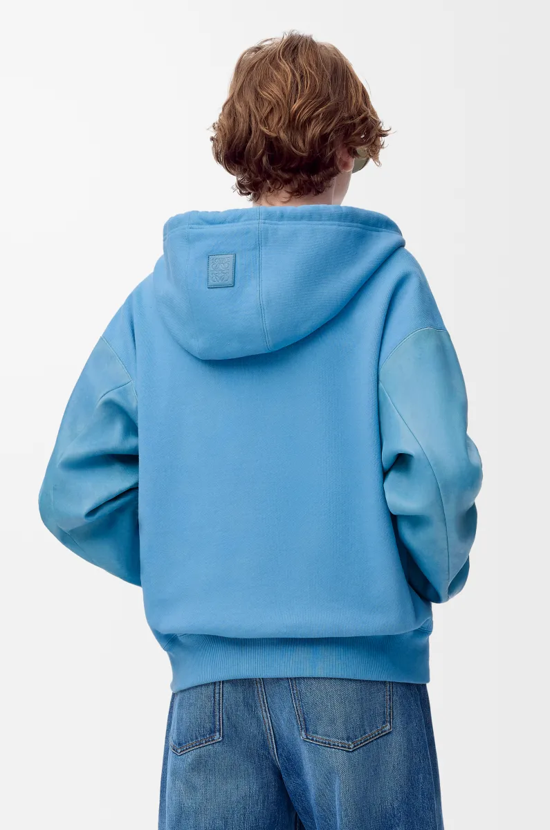 棉质和纳帕羊皮革混搭连帽卫衣