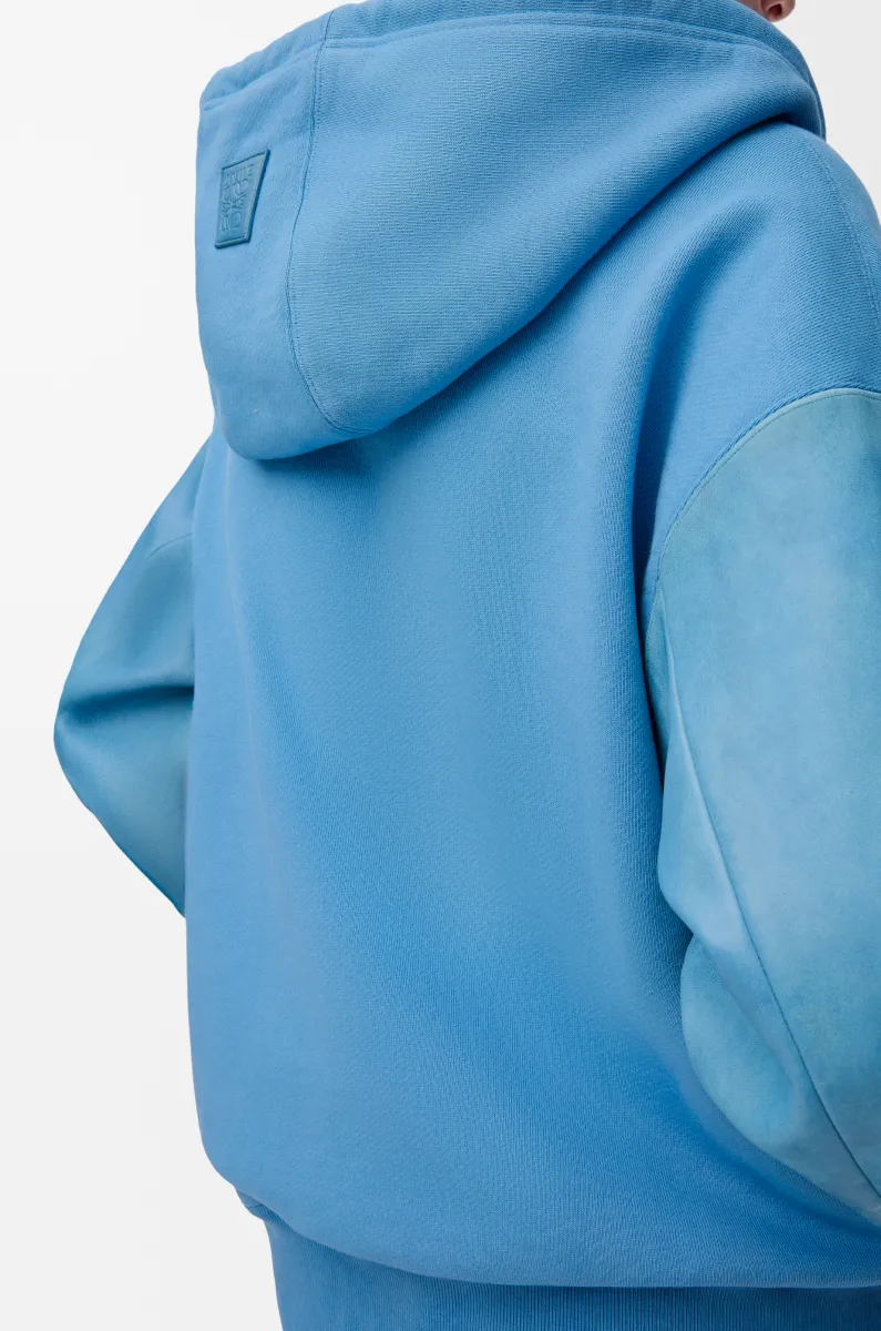 棉质和纳帕羊皮革混搭连帽卫衣