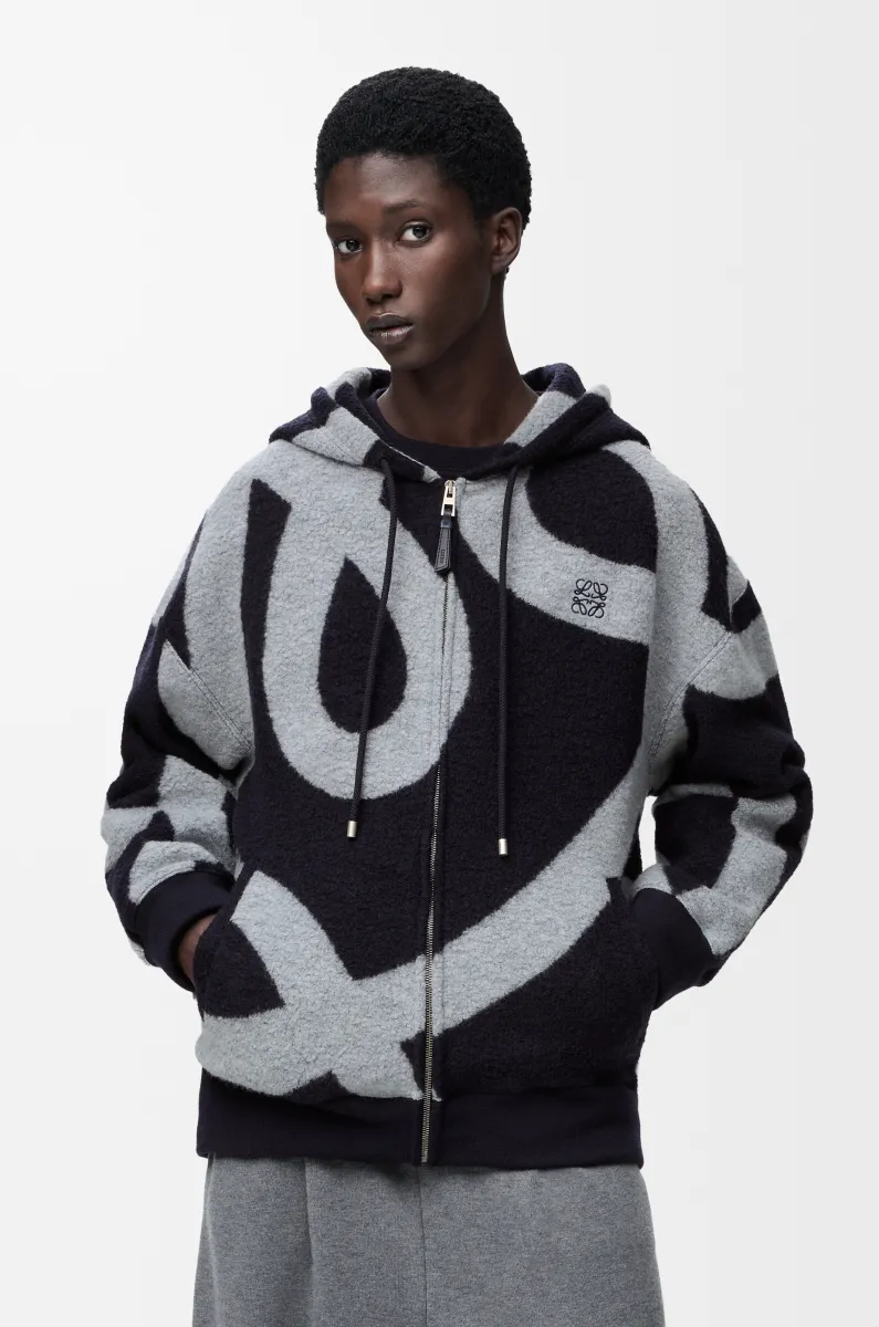 羊毛和棉质拉链连帽卫衣