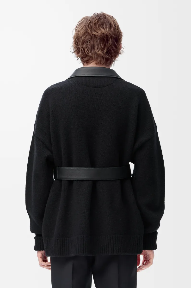 纳帕羊皮革和羊毛混搭开衫