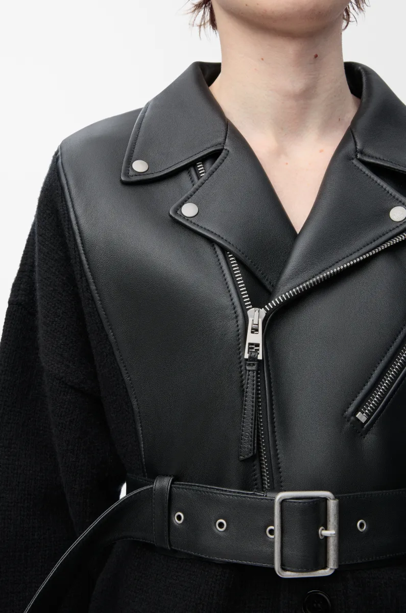 纳帕羊皮革和羊毛混搭开衫