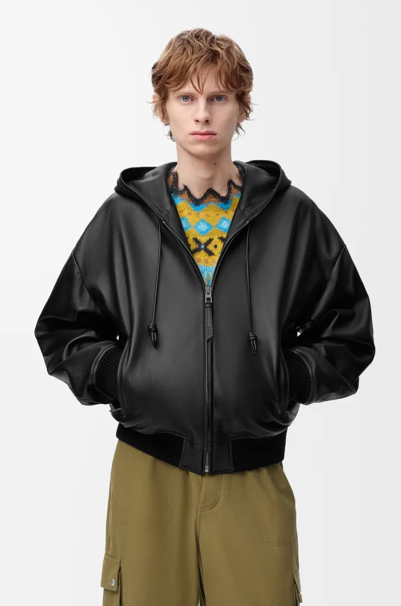 纳帕羊皮革连帽夹克