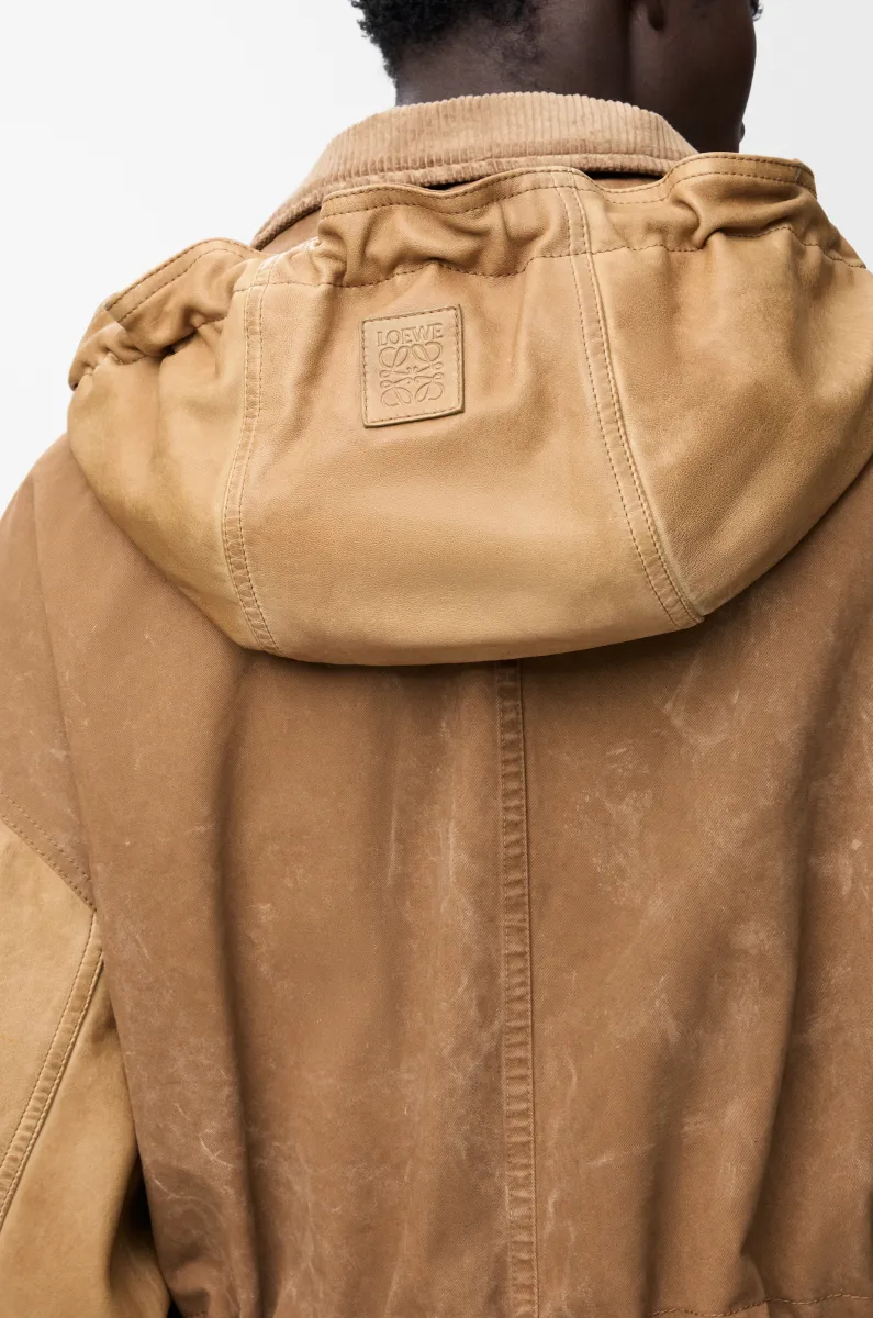 纳帕羊皮革和棉质短款派克大衣