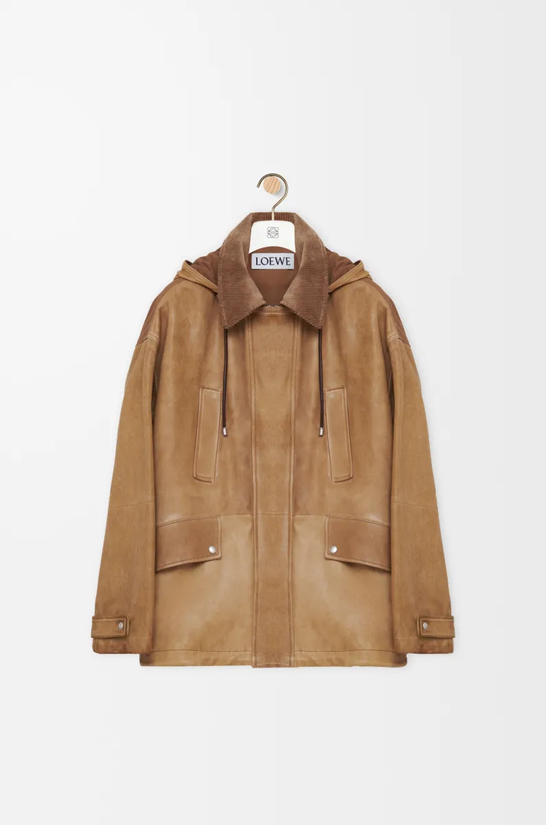 纳帕羊皮革和棉质短款派克大衣