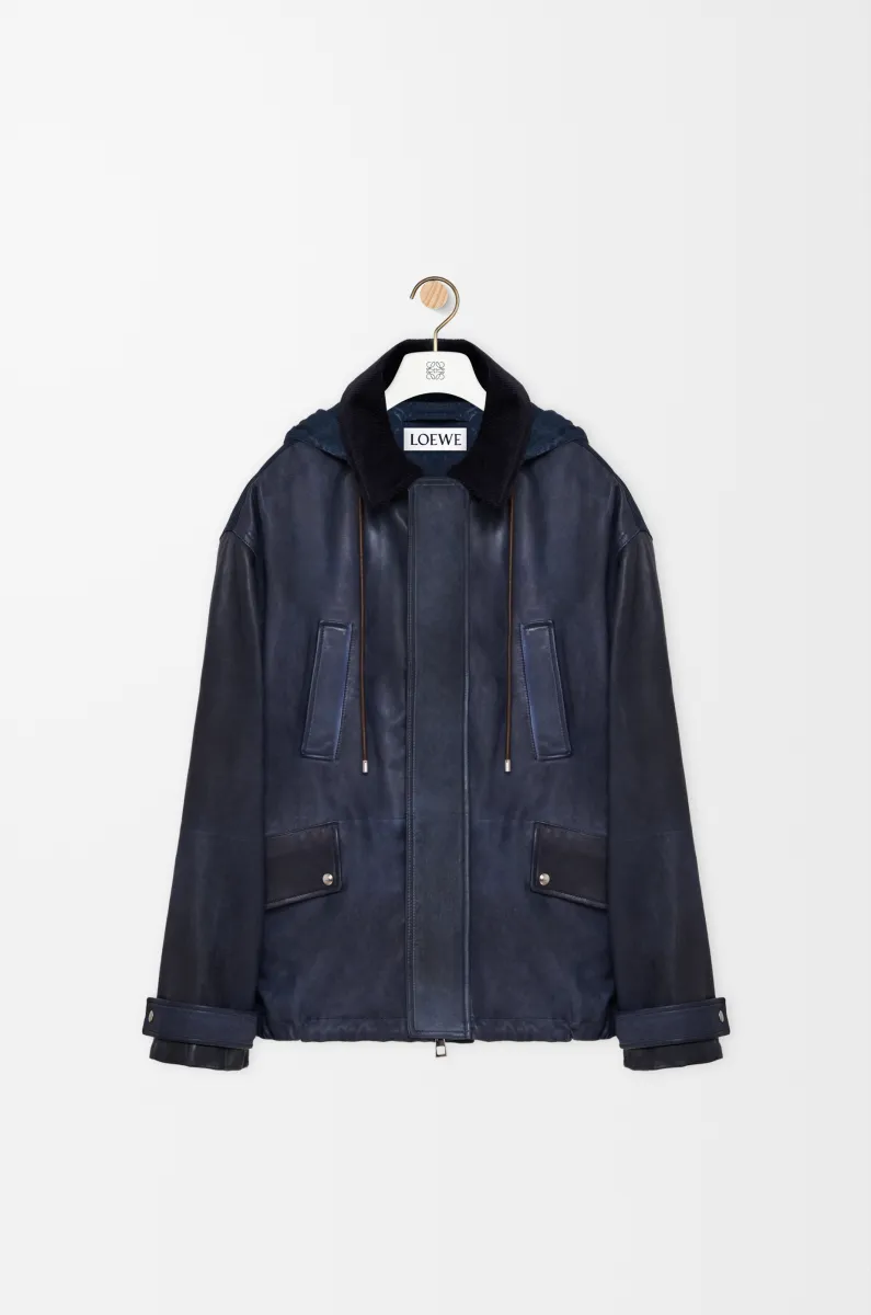 纳帕羊皮革和棉质短款派克大衣