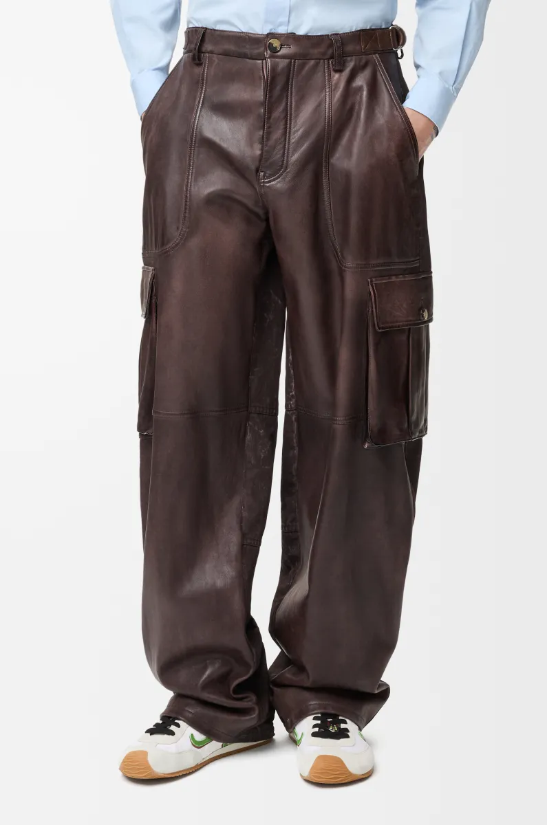 纳帕羊皮革和棉质工装长裤