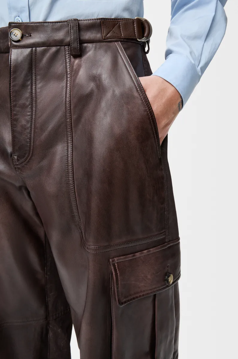 纳帕羊皮革和棉质工装长裤