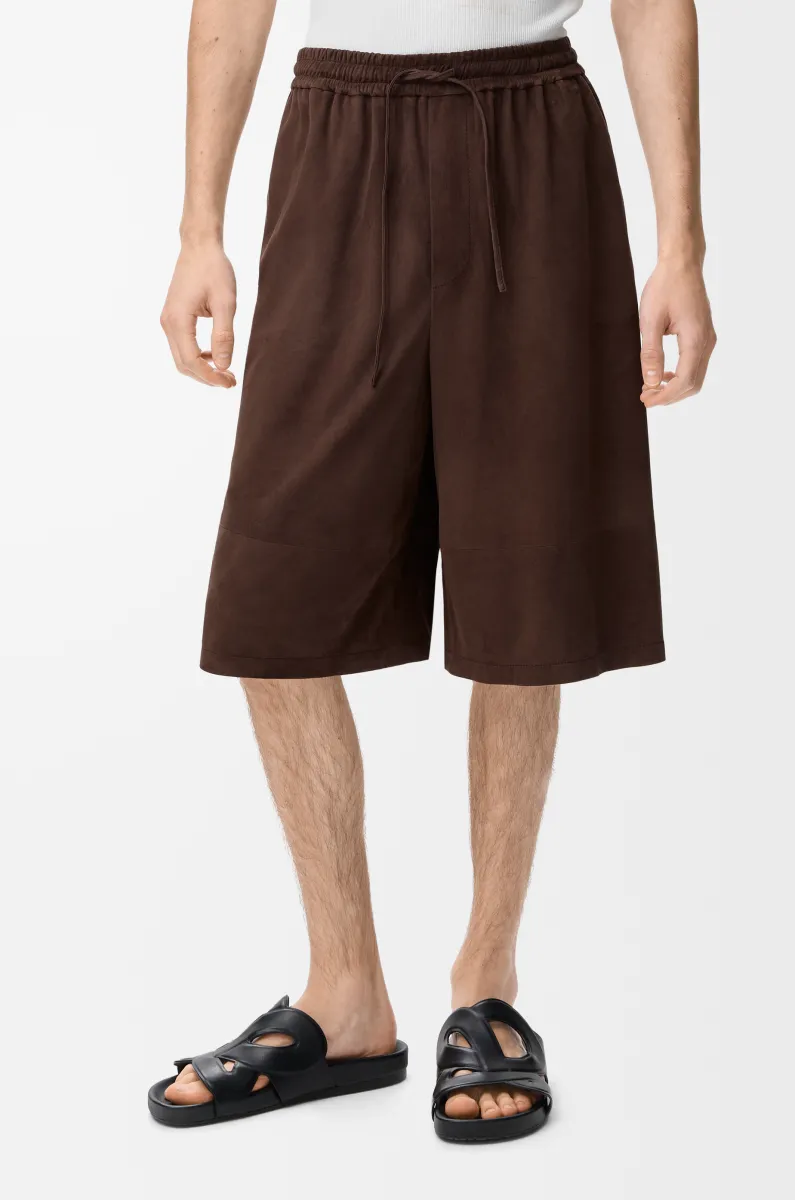 绒面羊皮革抽绳短裤