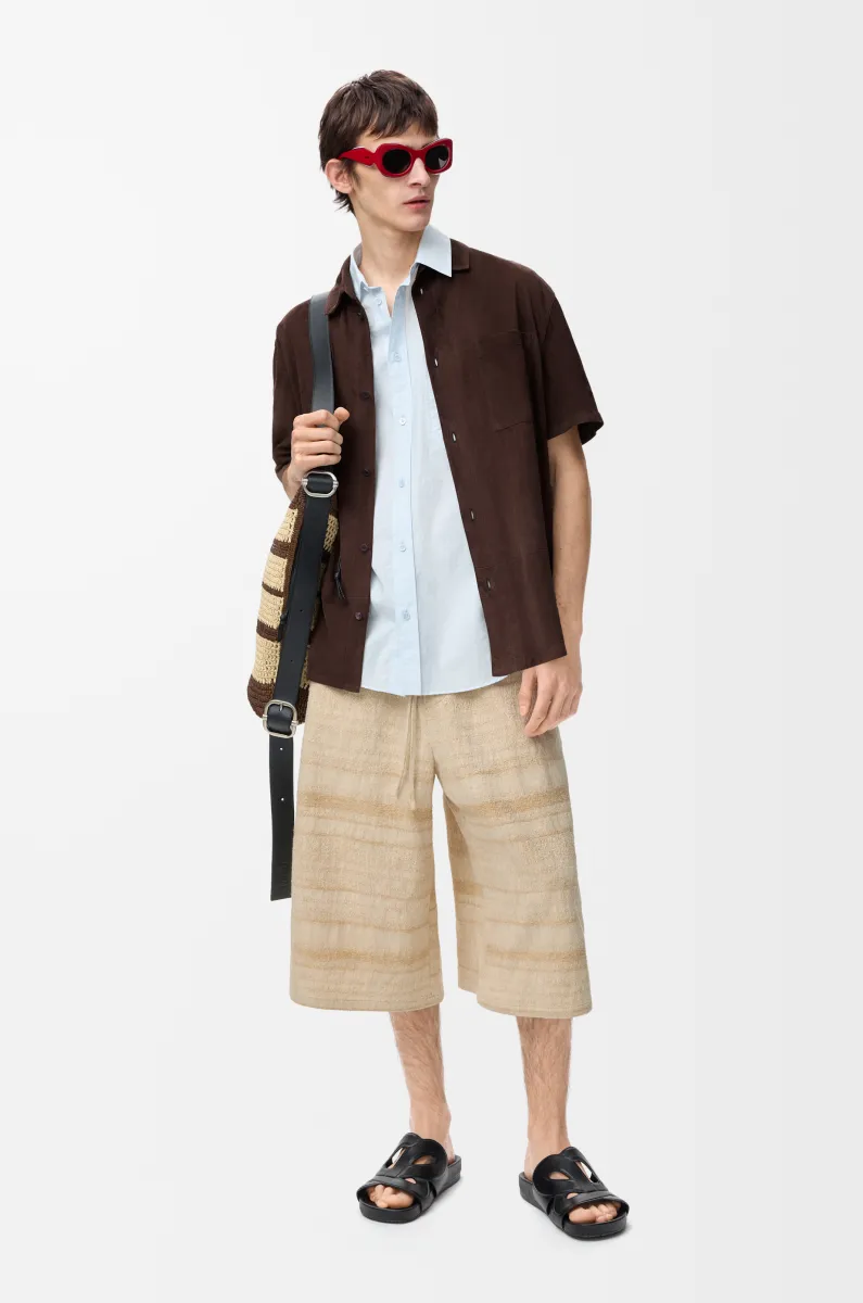 绒面羊皮革短袖衬衫