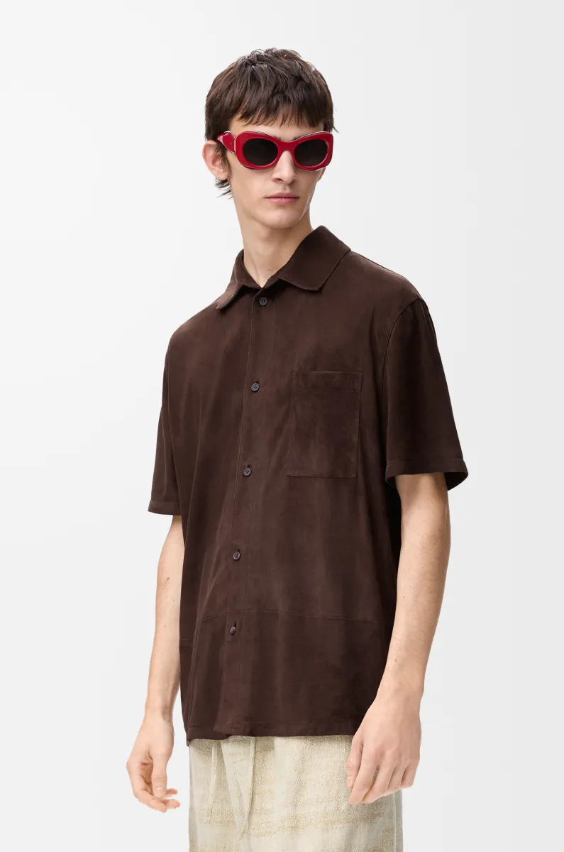 绒面羊皮革短袖衬衫