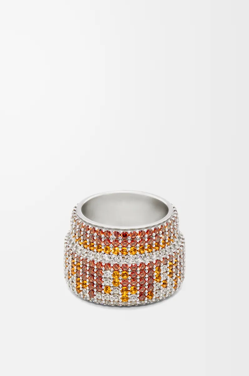 大号银质和水晶密镶戒指