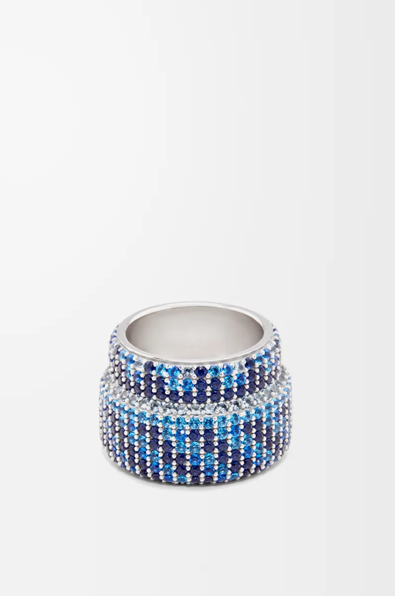 大号银质和水晶密镶戒指