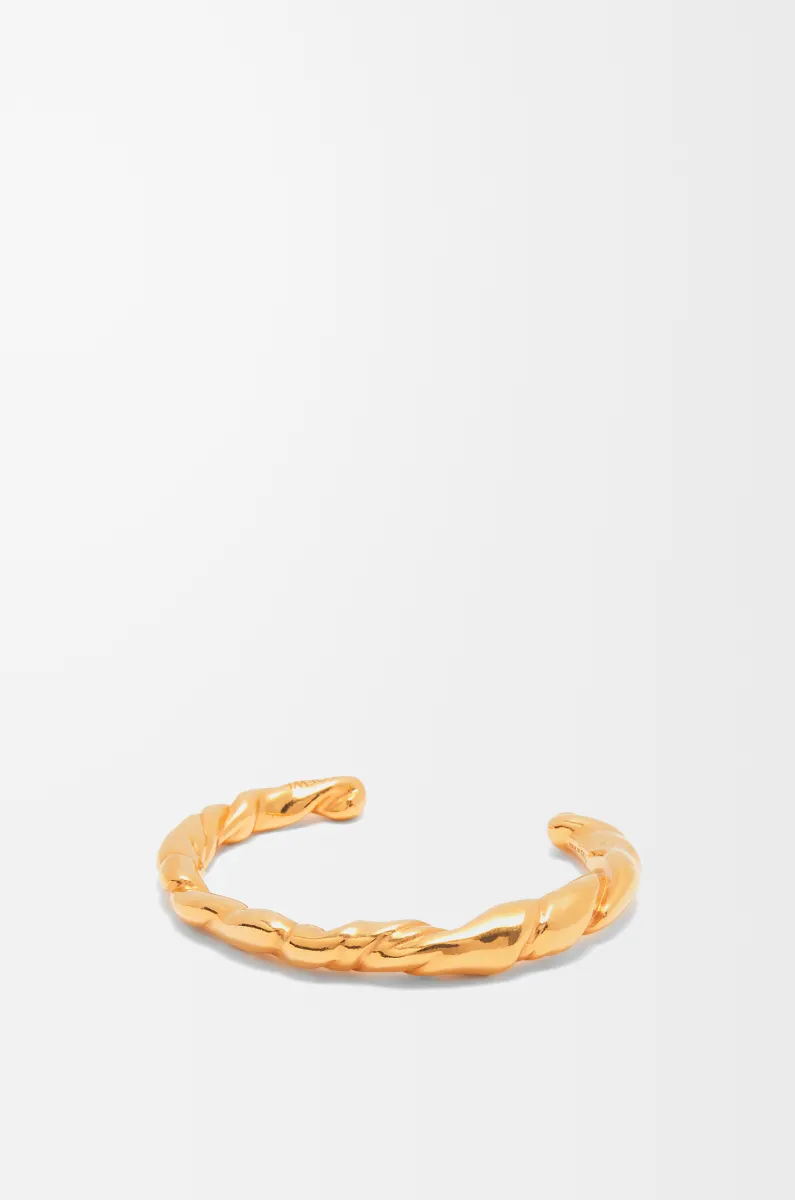 窄款纳帕皮革扭纹银质手环