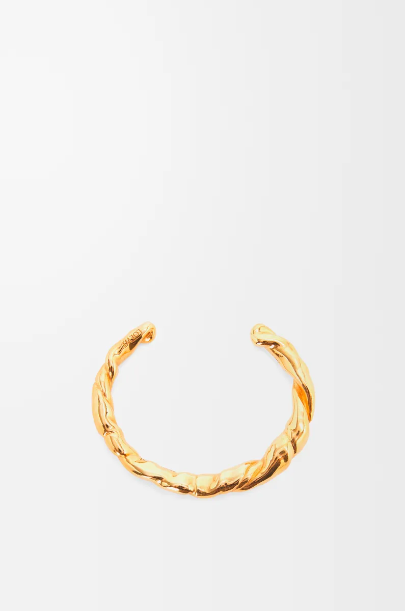 窄款纳帕皮革扭纹银质手环