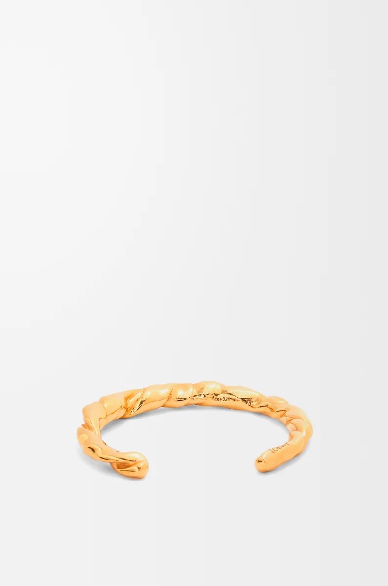 窄款纳帕皮革扭纹银质手环