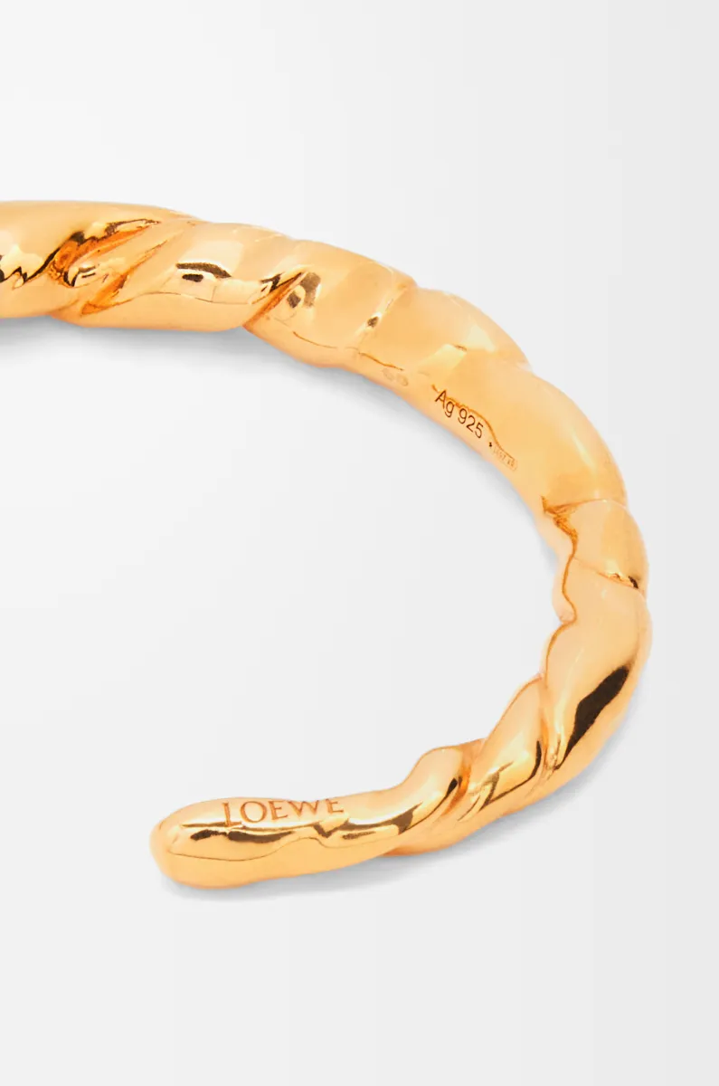 窄款纳帕皮革扭纹银质手环