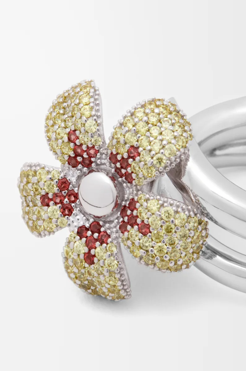 银质和水晶 Flor 戒指