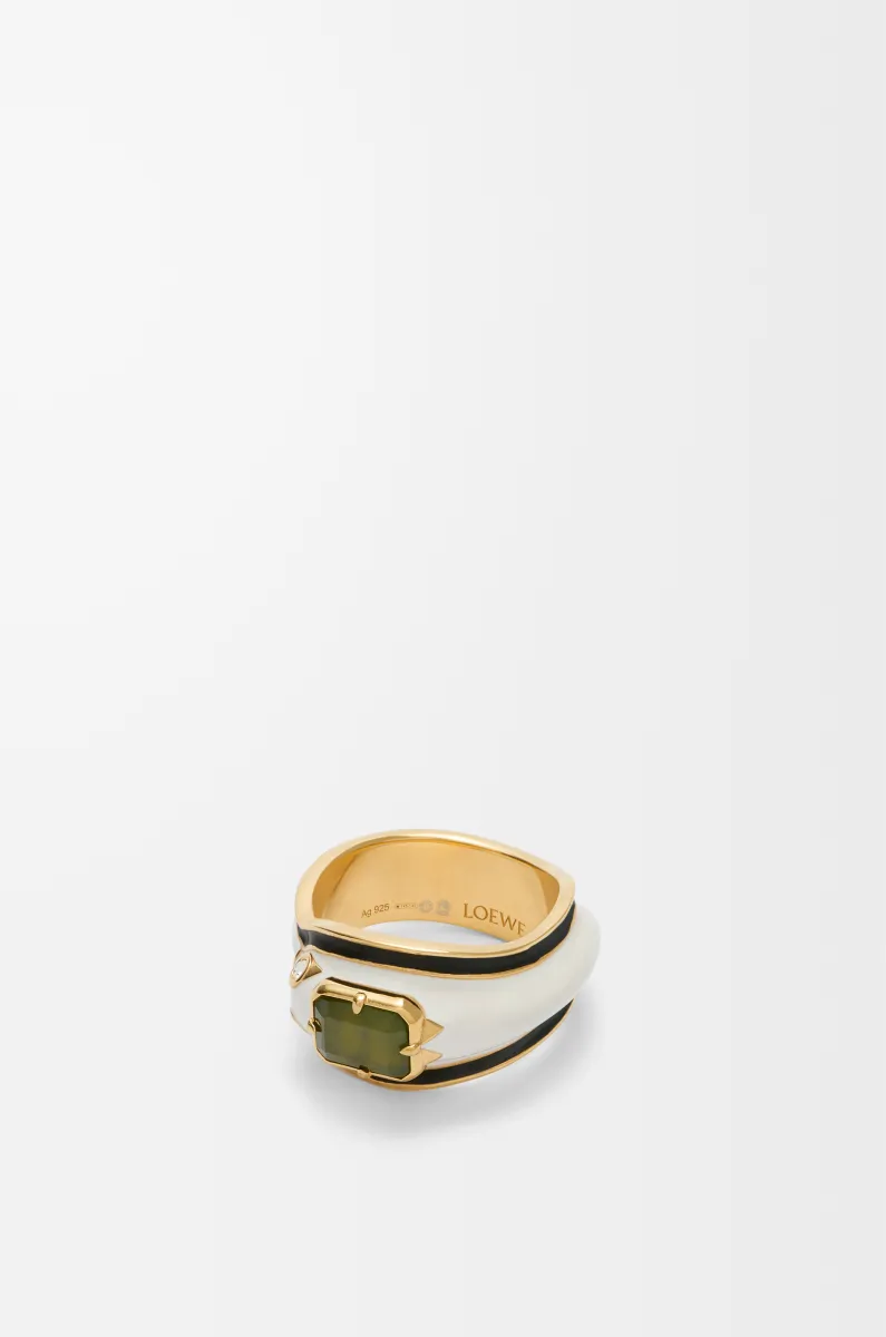 银质、水晶和玉石蛇形戒指