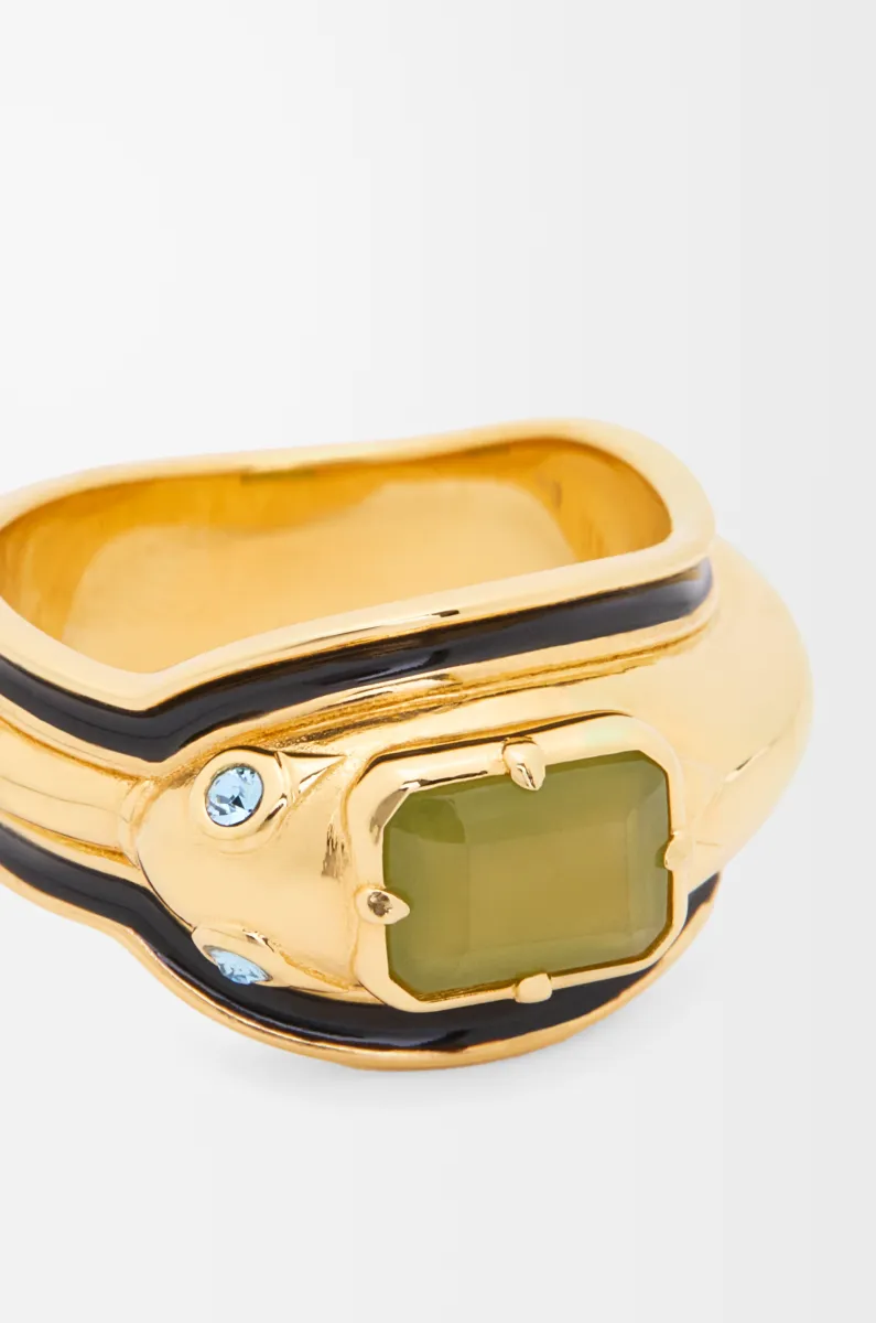 银质、水晶和玉石蛇形戒指