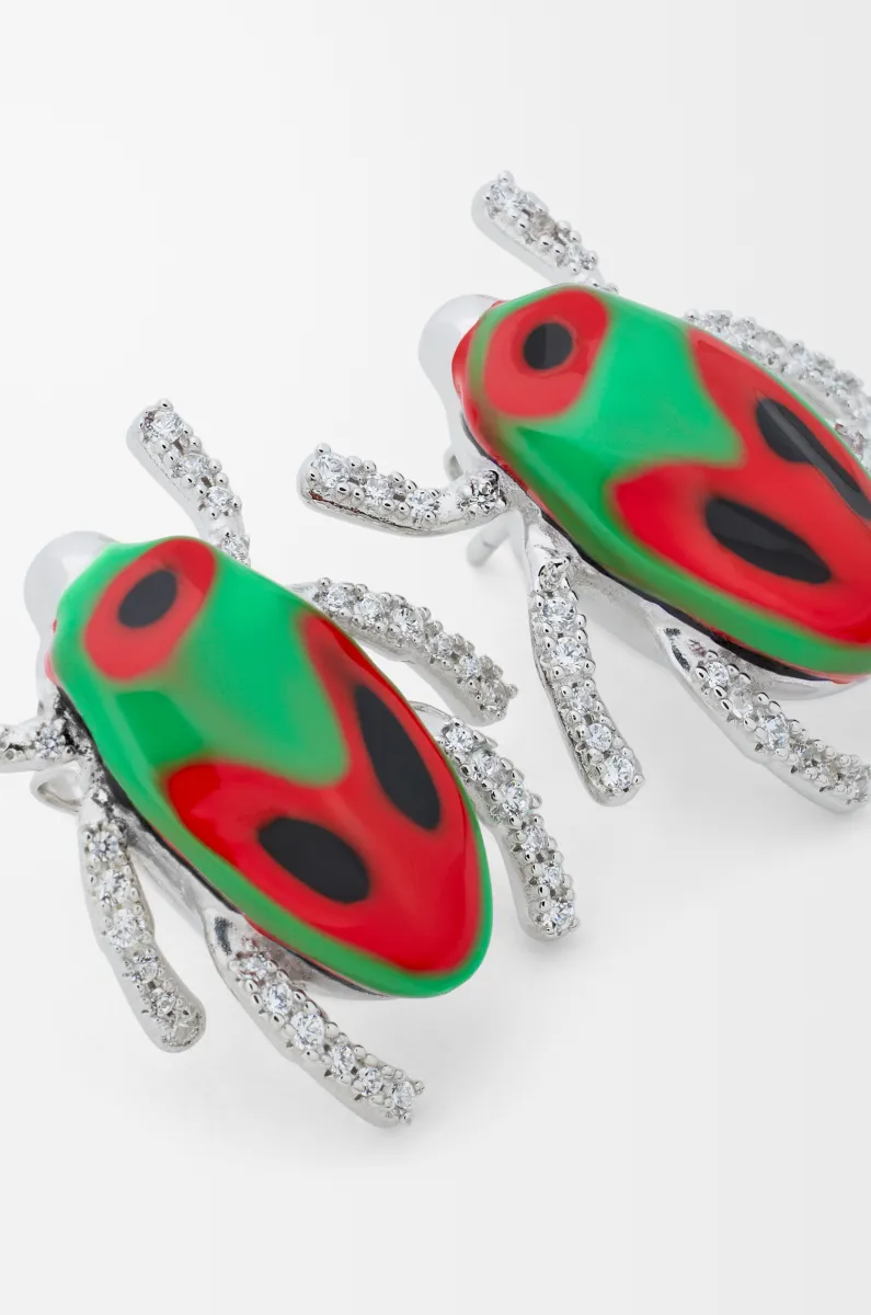 银质、珐琅和水晶耳环