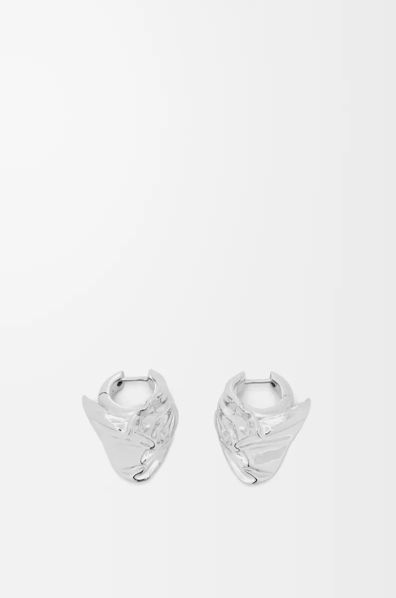 银质 Pleated Fan 环状耳环