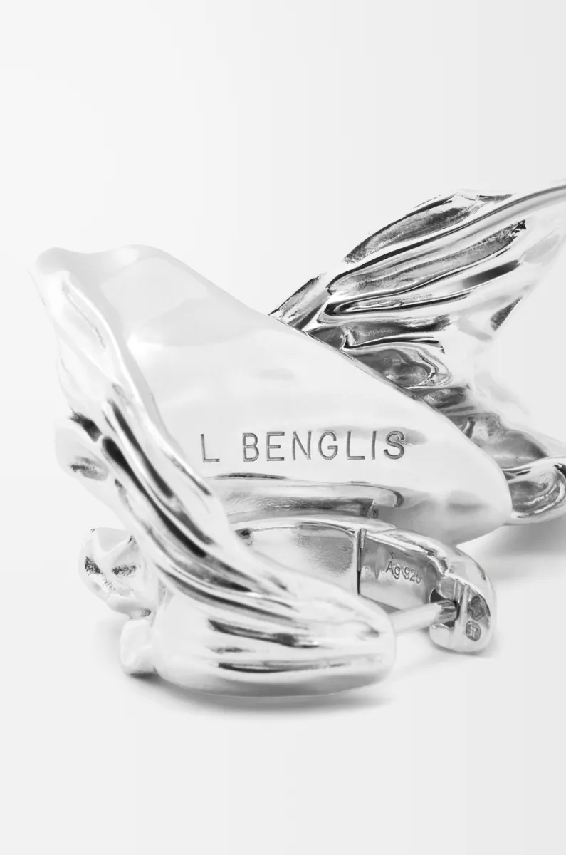 银质 Pleated Fan 环状耳环