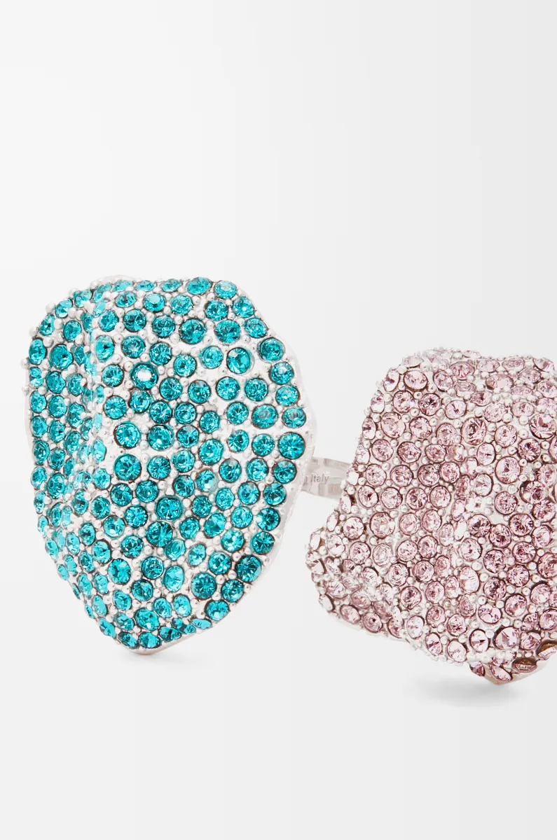 银质和水晶 Glitter Fragment 双环戒指