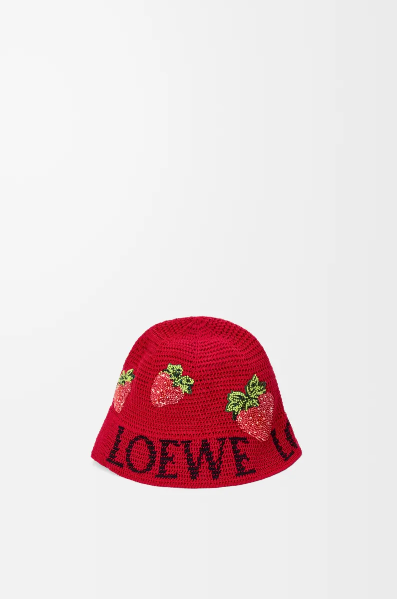 棉质草莓水桶帽