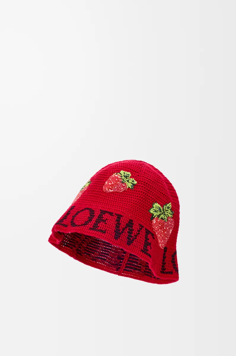 棉质草莓水桶帽