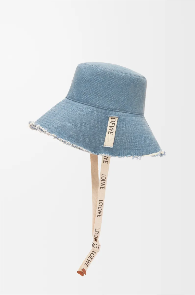 单宁布和牛皮革毛边渔夫帽