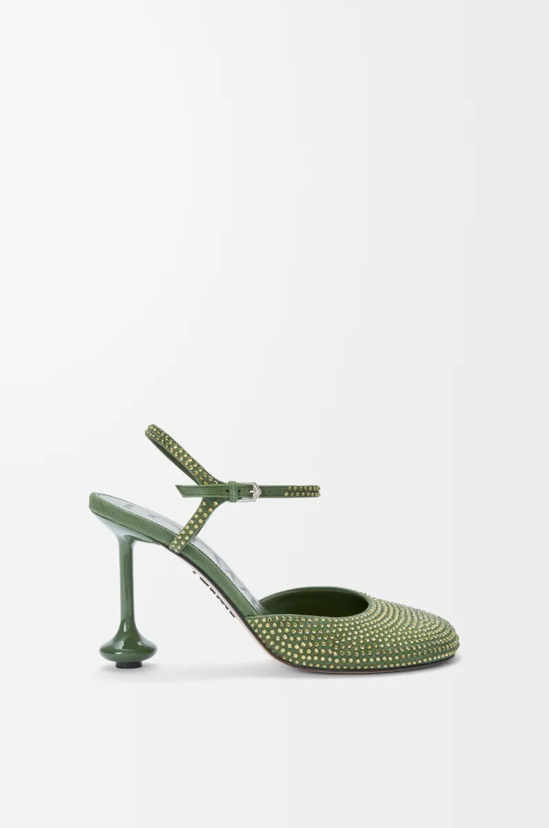 莱茵石绒面革 Toy 踝带高跟鞋