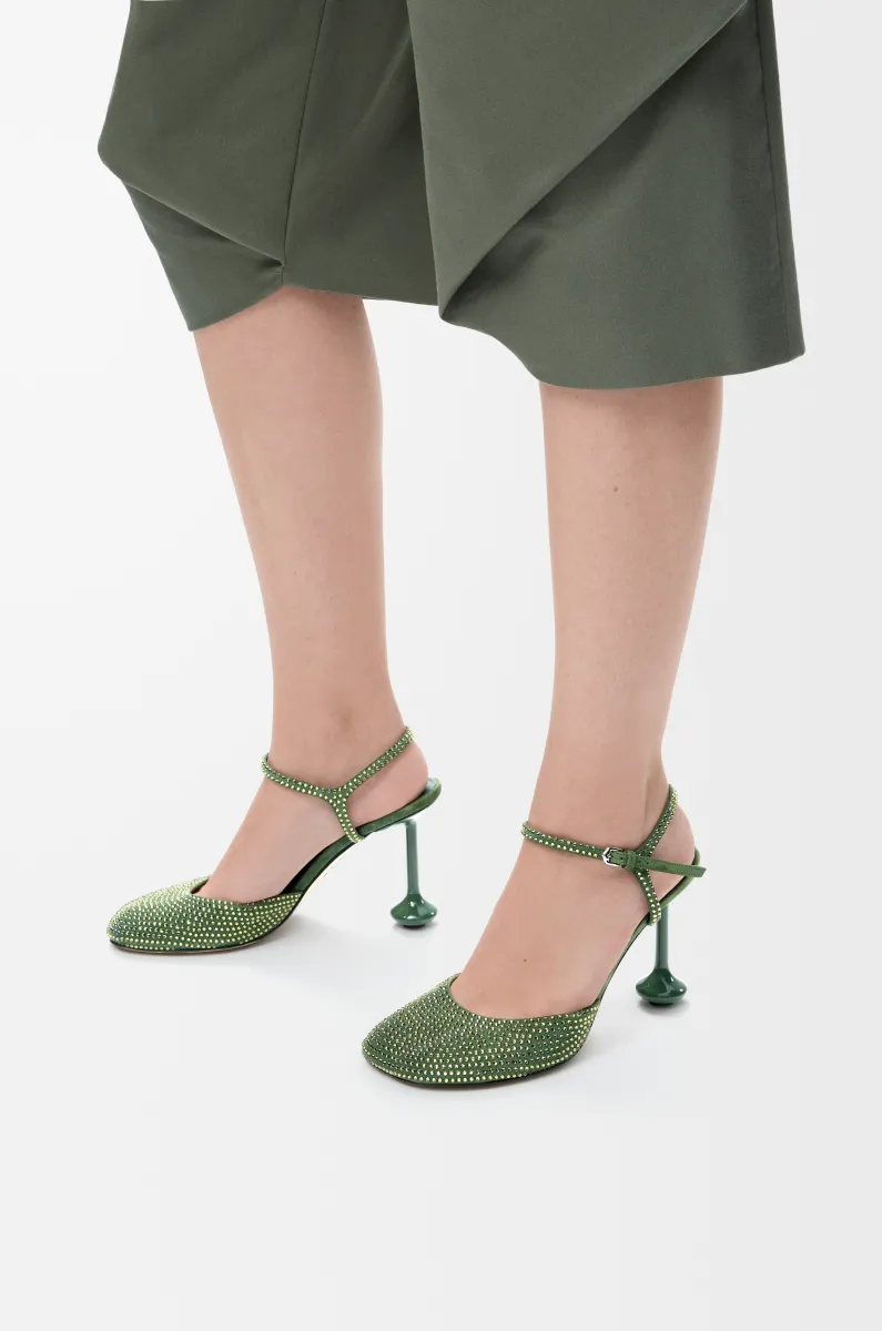 莱茵石绒面革 Toy 踝带高跟鞋