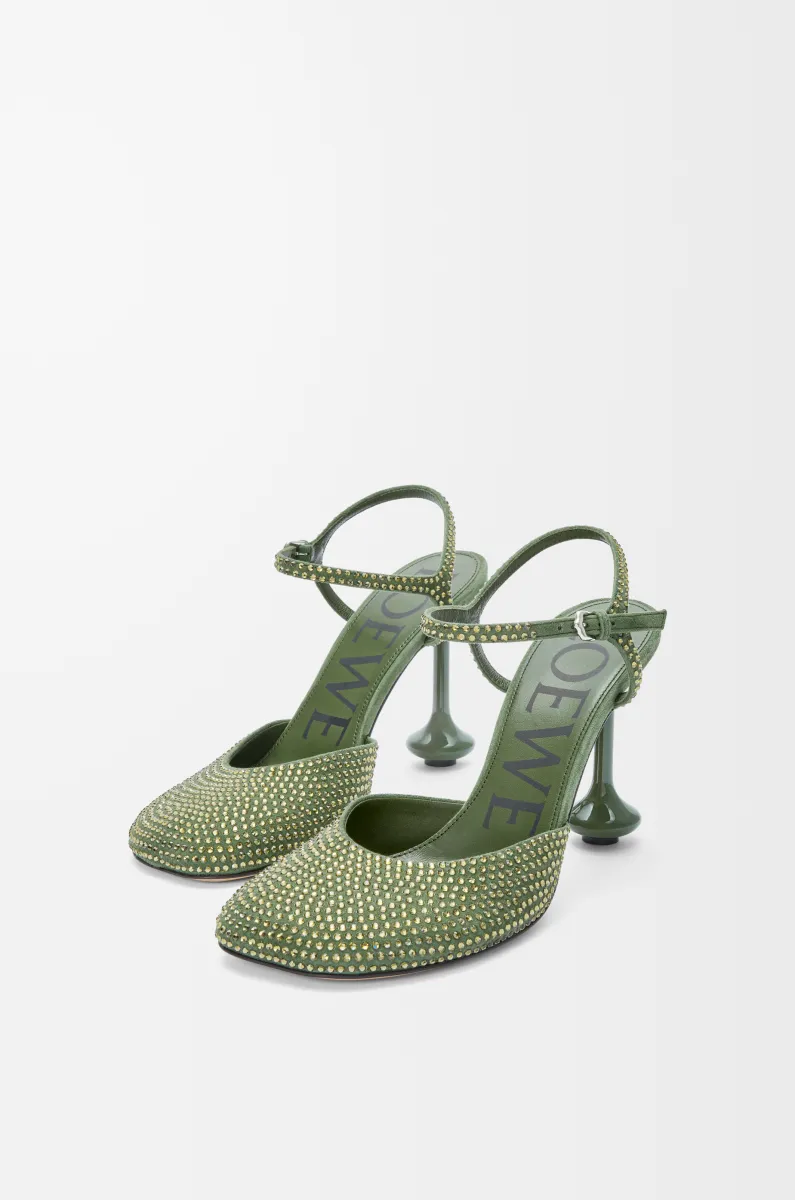 莱茵石绒面革 Toy 踝带高跟鞋