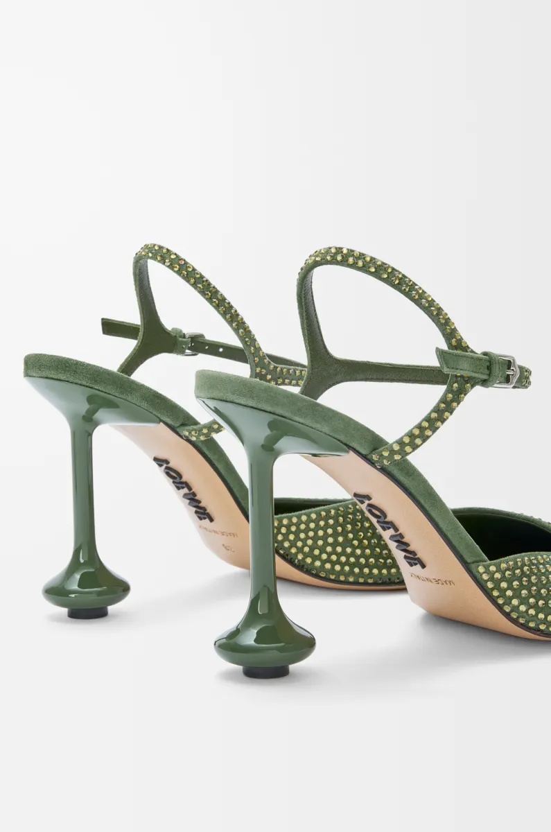 莱茵石绒面革 Toy 踝带高跟鞋