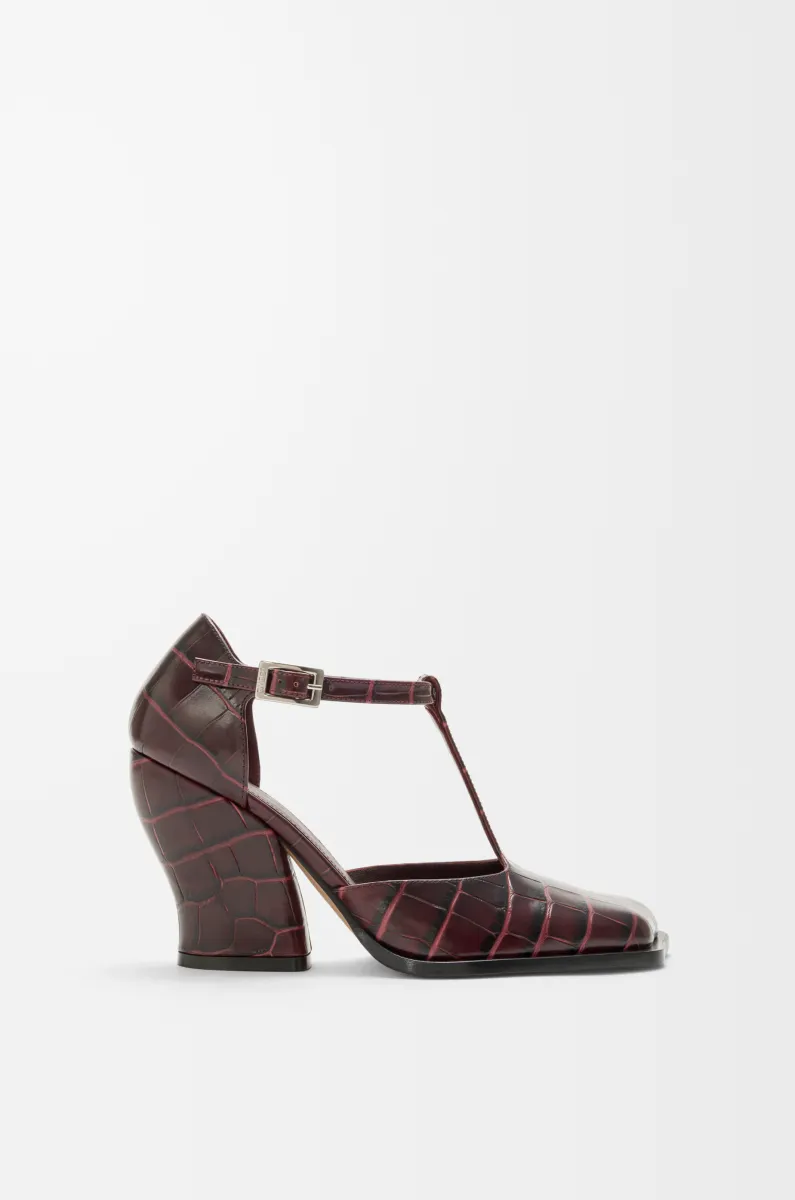 压纹牛皮革 Onda T 型高跟鞋