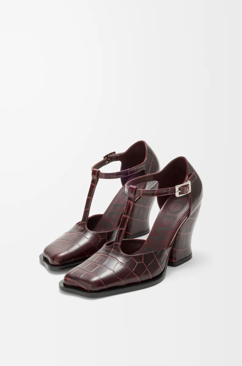 压纹牛皮革 Onda T 型高跟鞋