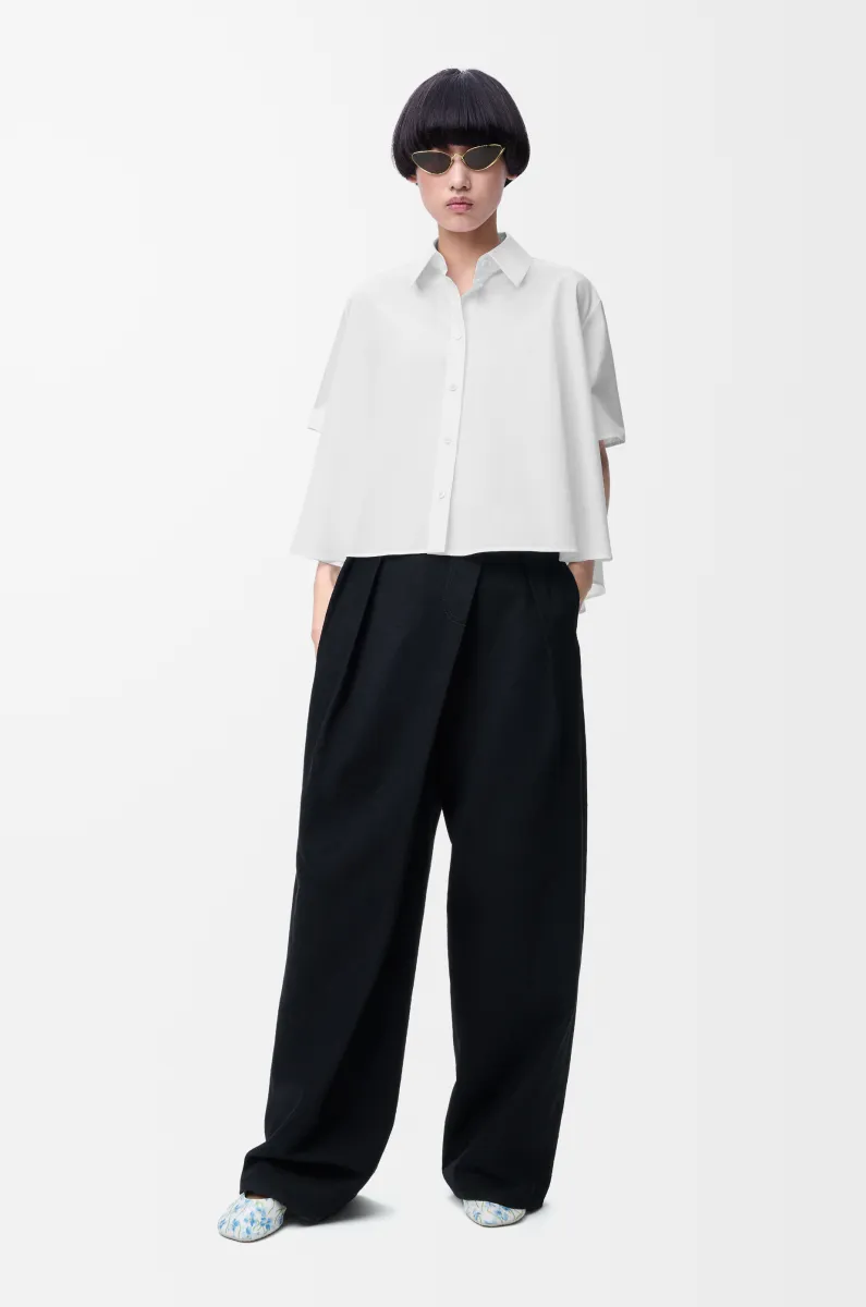 棉质短袖梯形衬衫