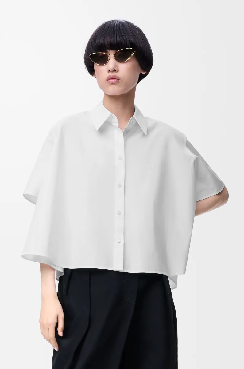 棉质短袖梯形衬衫