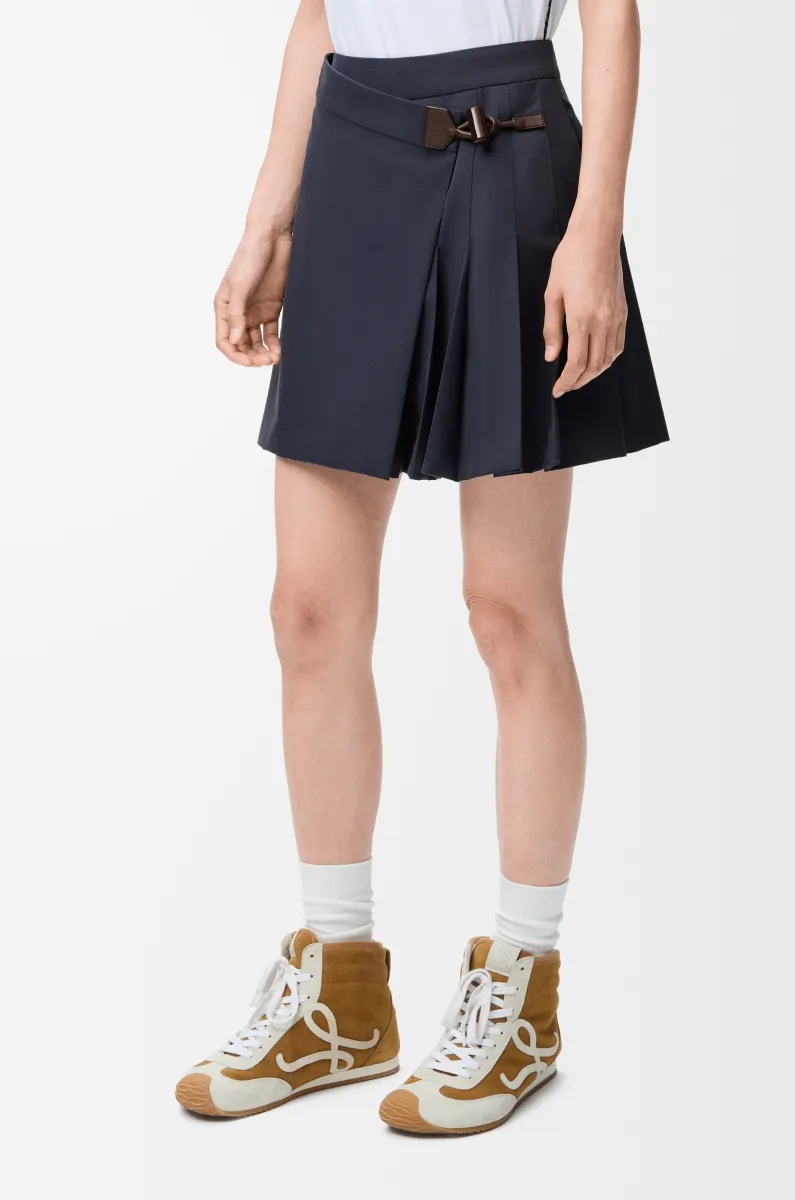 棉质混纺褶裥迷你半身裙