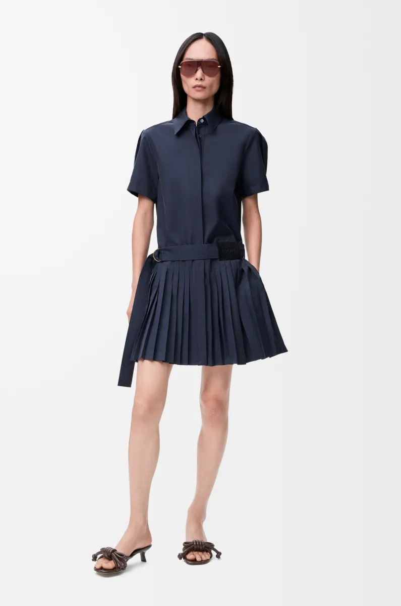 棉质混纺褶裥连衣裙